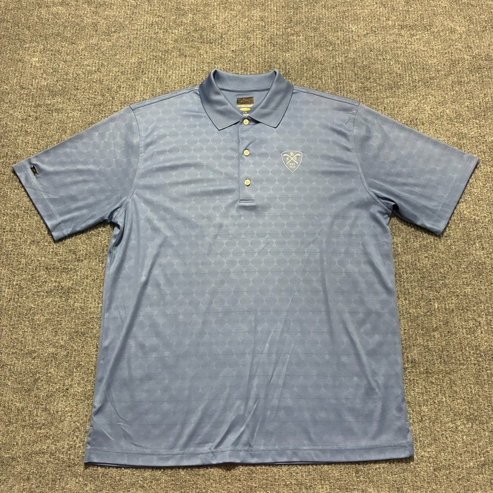 Greg Norman Play Dry Mens Golf Polo Shirt Size L Blue Performance Short Sleeve